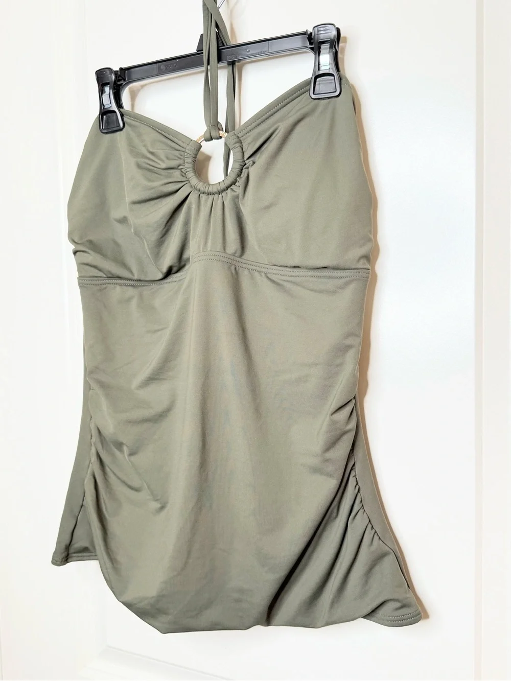 Michael Kors Olive Green Tankini Swimsuit 2Pc Set Ruched Halter Ring Small